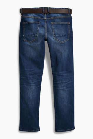 Mid Blue Belted Jeans With Stretch